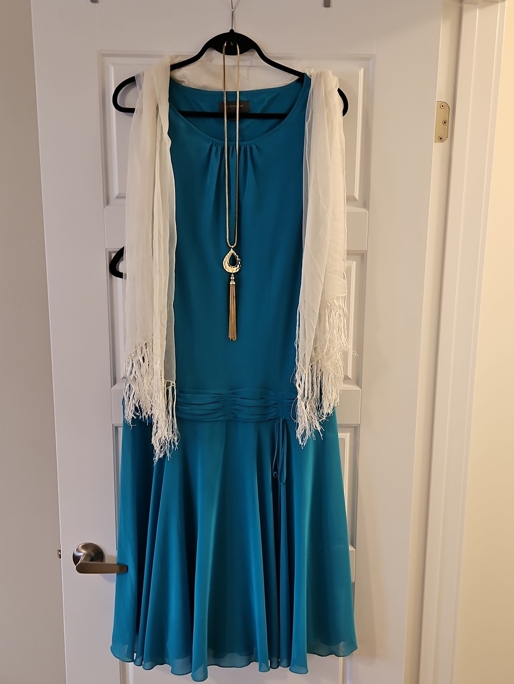 NWT Liz Claiborne Teal Sleeveless Midi Dress with Drop Waist